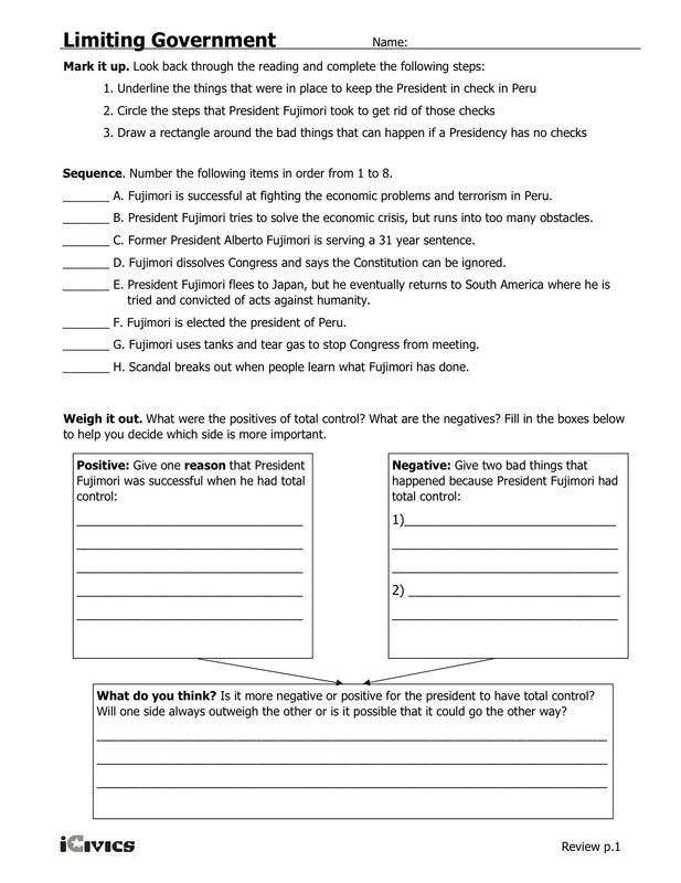 icivics worksheet p. 3 answers limiting government